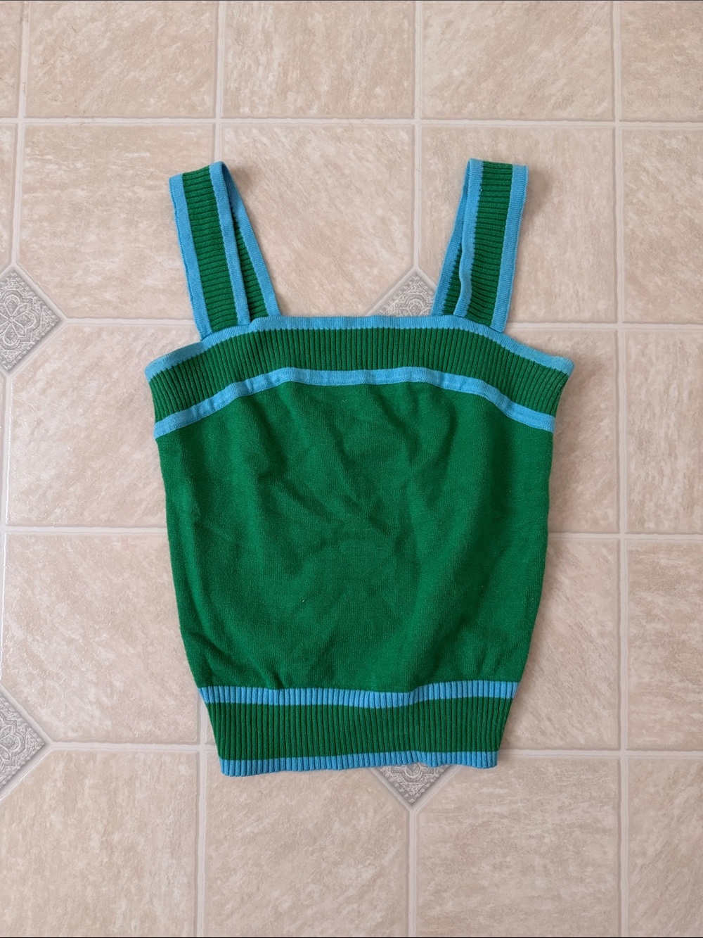 Green Knit Tank Top with Blue Trim - Women's Top